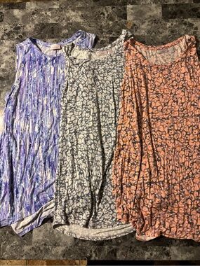 3 Versatile Printed Scoop Neck Tank Top - Purple, Gray, Peach